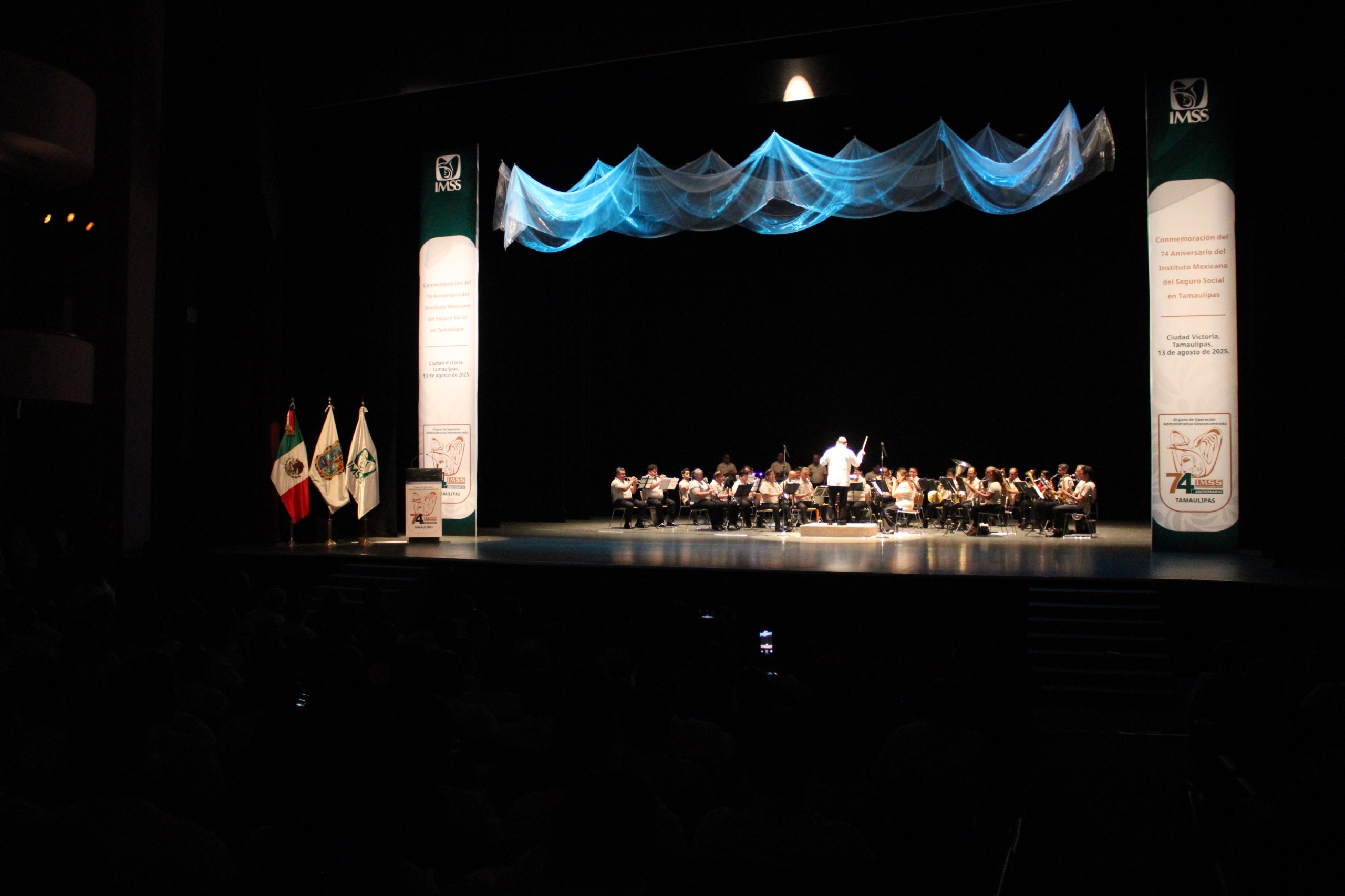 Banda de música del estado de Tamaulipas en el 74 aniversario del IMSS Tamaulipas. Foto: marthaolivia.com.mx