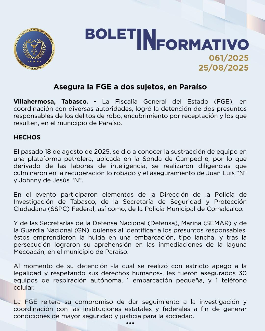 Boletín de la Fiscalía de Tabasco