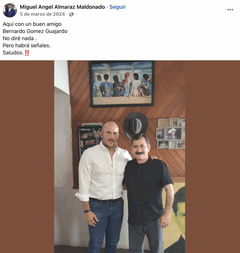 El presidente municipal de Río Bravo con Bernardo Gómez en 2024. Foto tomada de Facebook Miguel Angel Almaraz Maldonado 