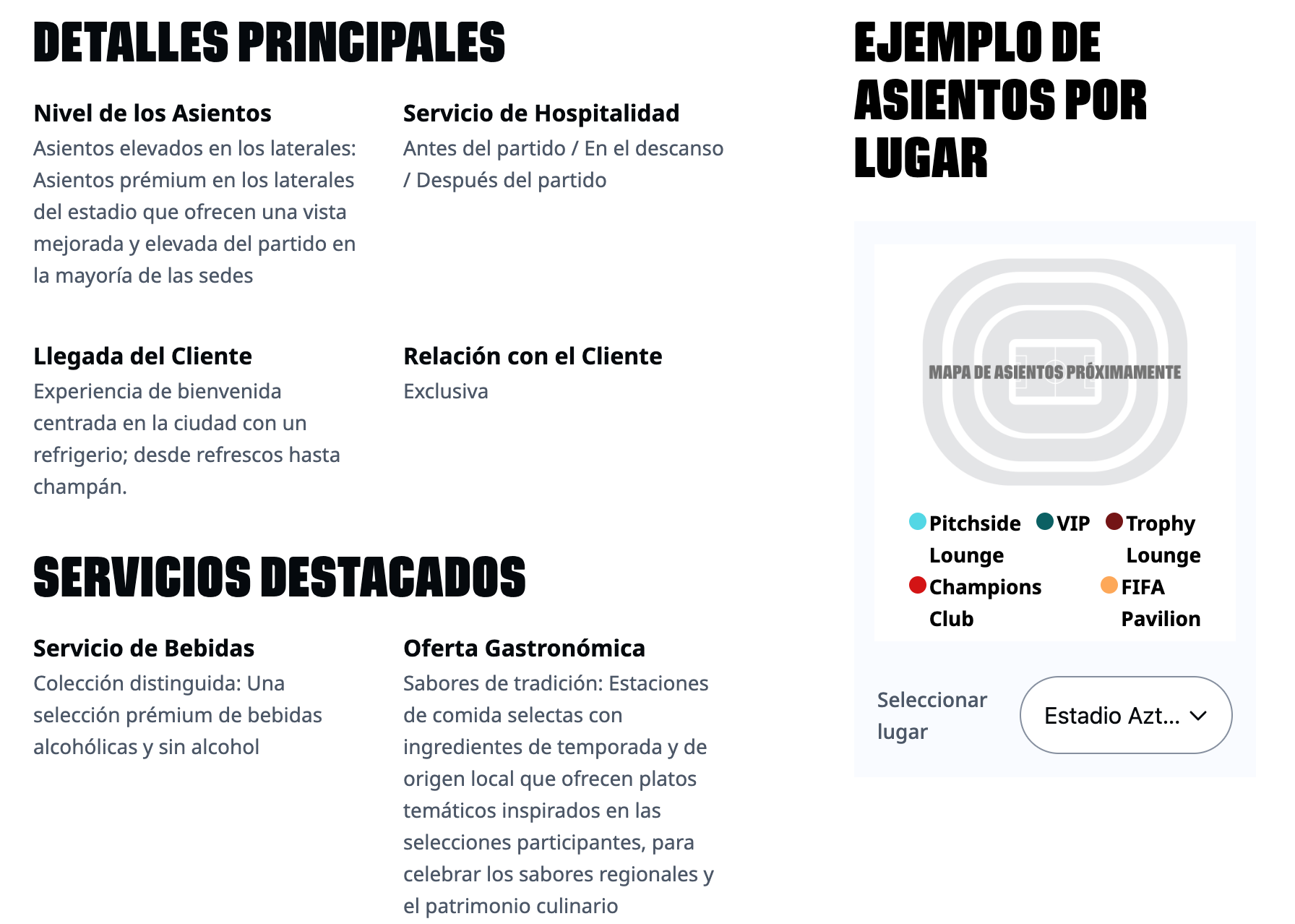 Tipos de asientos FIFA 2026
