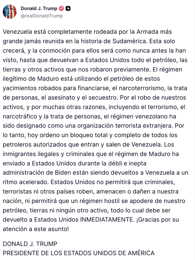 Trump amenaza a Venezuela. Captura de pantalla