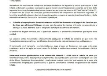 Utiliza CDV a las mesas de seguridad para que lo apoyen