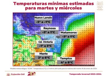 Alerta por bajas temperaturas para la próxima semana en Tamaulipas