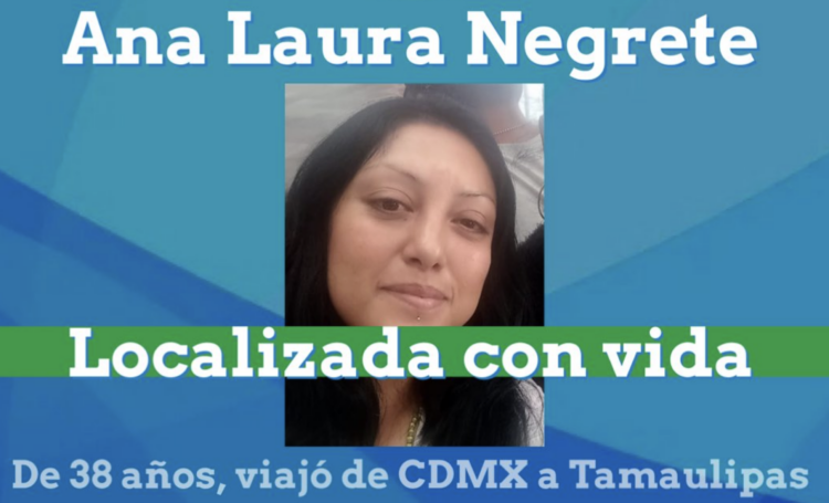 Localizan con vida a Ana Laura, mujer reportada como desaparecida en Reynosa. Foto de X @C1003R