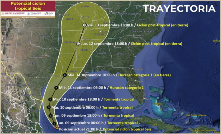 Potencial ciclón tropical Seis se moverá paralelo a la costa de Tamaulipas. Foto de Conagua Clima