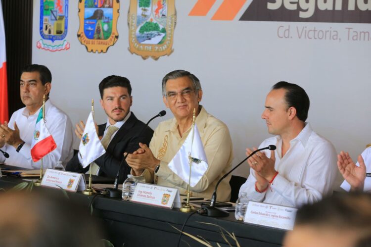 AVA, Samuel García y Manolo Jiménez se reúnen para reforzar seguridad en la región. Foto de Gobierno de Tamaulipas