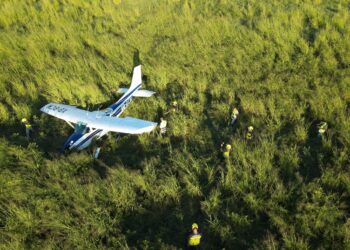 Aeronave realiza aterrizaje de emergencia en Aldama. Foto de Protección Civil Tamaulipas
