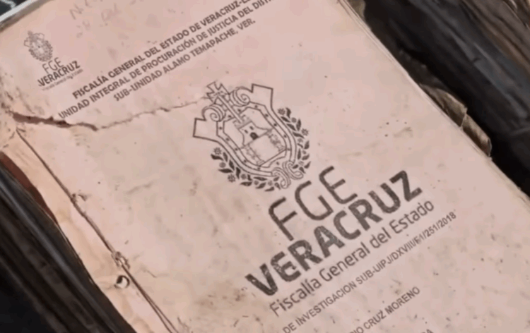 Cientos de expedientes de la Fiscalía de Veracruz, secados al sol tras inundaciones. Foto tomada de video