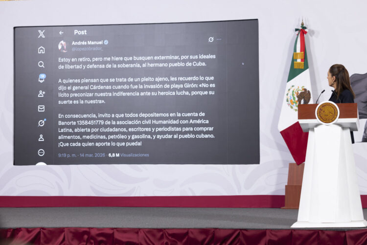 "Está fiscalizada": Sheinbaum sobre cuenta a la que AMLO pidió aportar para ayuda a Cuba. Foto de Presidencia